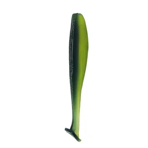 Green T-tail soft plastic fishing lure detail shot for bass and predatory fish angling
