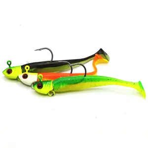 Fishing soft bait jig head T-tail lure set for bass saltwater freshwater fishing gear.