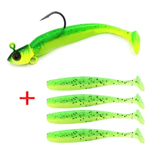Soft fishing lure set with jig head and paddle tail for saltwater freshwater fishing.