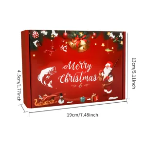 Detailed view of the red Christmas fishing gift box showing dimensions and festive graphics.