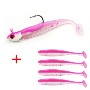 Jig head soft bait T-tail fishing lure set with hook for outdoor freshwater angling