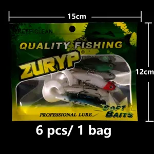 Weiche Angelköder Tasche 15x12cm 6Stk Gummifische Set mit Bleikopf für Raubfisch Barsch