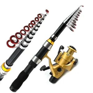 Portable telescopic fishing rod and spinning reel set detail, lightweight carbon fishing tackle.