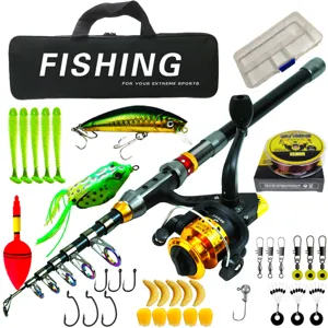 Portable Telescopic Fishing Rod And Reel Combo Set Carbon Fiber Travel Sea Fishing Gear With Lures Lines Hooks Full Kit For Beginners