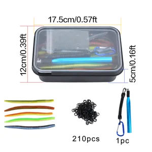 Bass fishing rig set soft plastic worms O-rings and rigging tool storage box container