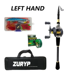 Telescopic fishing rod set with baitcasting reel, lure box and tackle bag for outdoor fishing.