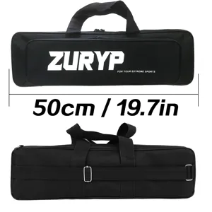 Detailed view of black fishing rod storage bag, durable fabric with handles, 50cm size.