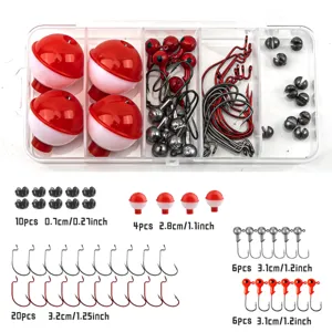 46pcs fishing tackle set beginner kit with hooks ball floats and sinkers for outdoor angling.