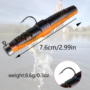 Fishing soft lure stick bait with jig hook, 7.6cm 8.6g black orange bait for bass fishing.