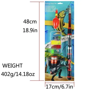 Set de pesca caña telescópica carrete flotador caja de señuelos kit completo 1.8m