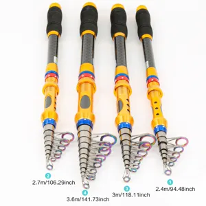 Canne à pêche télescopique en fibre de carbone portable, 2.4m-3.6m pour voyage mer