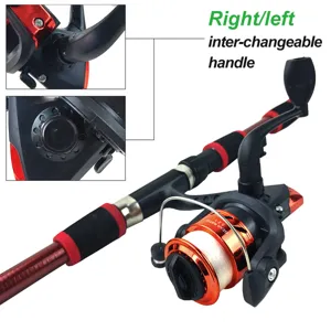 Caña de pescar telescópica de 1.8m y carrete con mango intercambiable para pesca