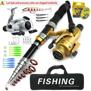Portable Telescopic Fishing Rod And Spinning Reel Full Set Sea Fishing Lure Pole With Carrier Bag Travel Fishing Gear Kit