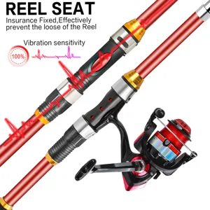 Spinning fishing rod and reel combo set with reinforced reel seat and sensitive vibration design.