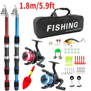 1.8M Telescopic Fishing Rod Reel Set Complete Lure Bait Hook Sea Boat Fishing Gear Kit