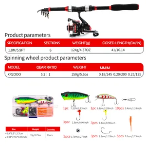 Set de cana de pesca telescopica y carrete con anzuelos y accesorios para pesca al aire libre.