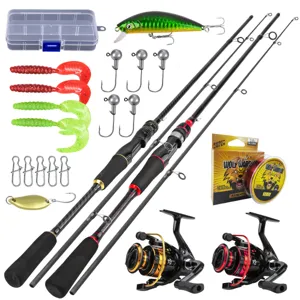 Conjunto de Caña de Pescar de Carbono Carrete Equipo de Pesca Completo Herramientas de Deportes al Aire Libre