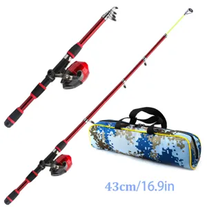 Kinder Teleskop Angelrute Set mit Tarnmuster Tragetasche, ideal für Outdoor Sportarten.