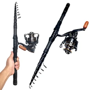 Kohlefaser Teleskop Angelrute und Spinnrolle Set fuer Meeresangeln und Outdoor Fischfang.