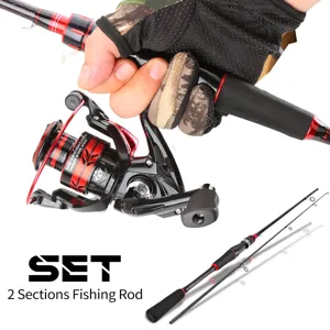 Caña de pescar de carbono y carrete de spinning, diseño de 2 secciones para pesca deportiva.