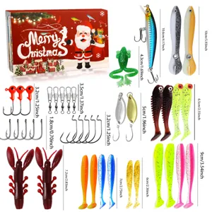 Weihnachts Angelköder Set Adventskalender Box mit harten und weichen Ködern und Haken.