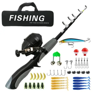 Kit de canne à pêche télescopique portable avec moulinet et appâts pour débutants.