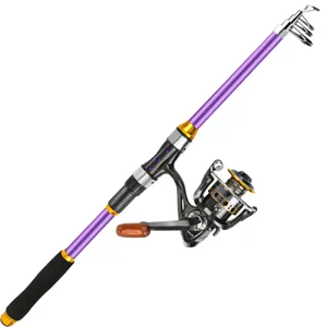 Canne à pêche télescopique et moulinet ensemble violet portable mer eau douce équipement