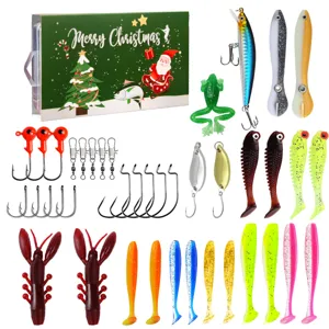Weihnachts Angelgeraete Box Set mit verschiedenen Koedern und Haken fuer Angler.