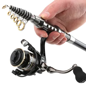 Telescopic fishing rod and spinning reel set for outdoor sea and freshwater lure fishing