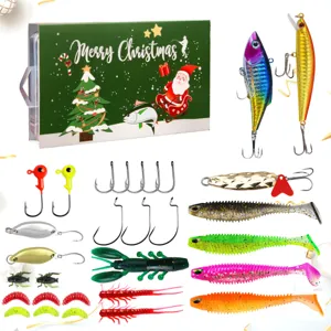 Kit di esca da pesca di Natale con esche morbide rigide ami e scatola regalo