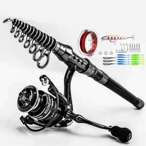 Carbon Fiber Telescopic Fishing Rod Set Spinning Reel Lure Baits Full Kit Outdoor Travel Sea Freshwater Fishing Gear