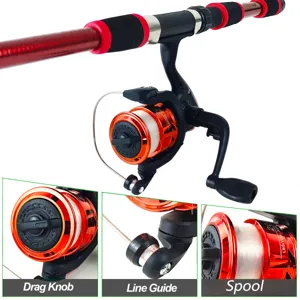 Caña de pescar telescópica de 1.8M y carrete combo para niños y pesca en familia.