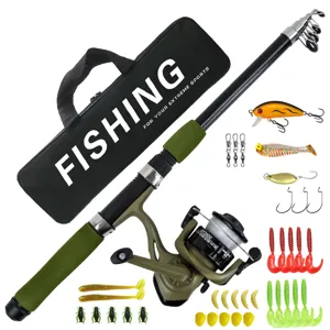 Groen 1.8M Telescopische Hengst en Reel Combo Met Aas Haken En Tas Complete Set Voor Buiten Vissen