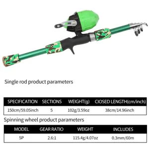 Portable telescopic fishing rod and spinning reel combo set for outdoor travel fishing.
