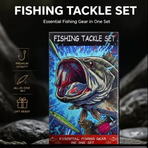 Set de pesca con equipo esencial, diseño de lubina realista, perfecto para la pesca deportiva.