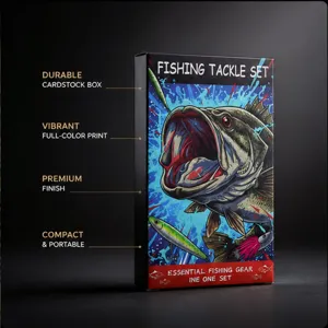 Vista detallada del embalaje de la caja de pesca con ilustraciones y características clave.