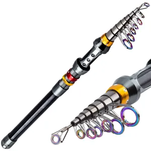 Canne a peche telescopique en fibre de carbone pour mer avec anneaux guides colores