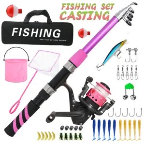 Anfaenger Meeresangeln Rute Set Mini Lure Rute Kinder Angelgeraet Kit mit Tasche Zubehoer