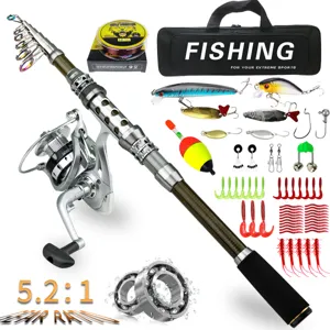 Portable Telescopic Fishing Rod And Reel Combo Full Kit Sea Fishing Spinning Reel Lures Hooks Travel Fishing Gear Set
