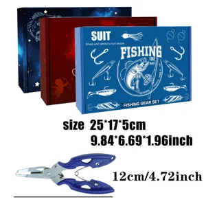 Set di attrezzatura da pesca con scatole misteriose e pinze multifunzione per attività all'aperto.