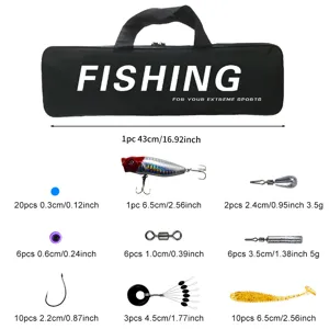Set completo de aparejos de pesca con bolsa de transporte anzuelos cebos y plomadas.