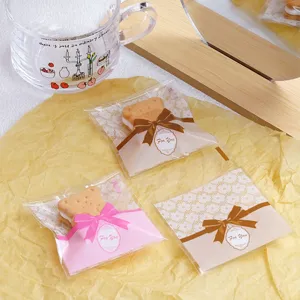 Cute Food Grade Plastic Baking Packaging Bag Lace Bowknot Self Adhesive Cookie Bag Gift Wrapping Bag For Handmade Dessert Candy Pack