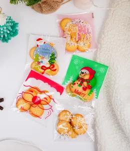 Bolsas de embalaje autoadesivas navideñas para galletas y caramelos con diseños festivos.