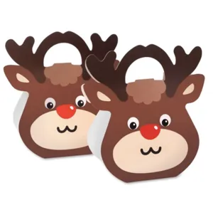 Détail boîte cadeau renne de Noël, joli emballage en papier de bonbons biscuits mignons.