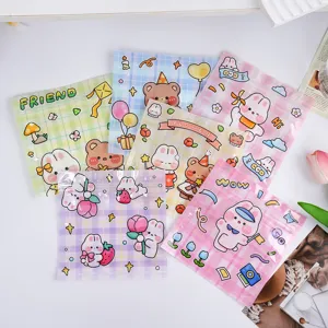 Cute cartoon self-sealing bags with bear and rabbit designs for cute snack packaging.