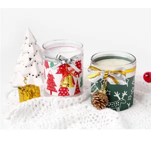 Set de velas perfumadas de Navidad en tarro de vidrio con diseño festivo de árbol y reno