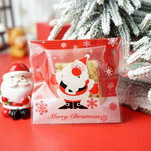 Weihnachten Weihnachtsmann Muster Selbstklebende Verpackungsbeutel Cartoon Schneeflocke Klare Plastiktüten Für Bäckerei Süßigkeiten Geschenkverpackung