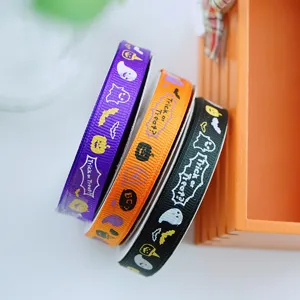Halloween grosgrain ribbon rolls in purple orange black for gift box and party cake decoration