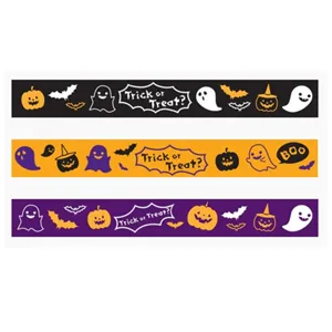 Halloween grosgrain ribbon detail, orange, purple and black gift wrapping decoration.