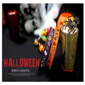 Halloween gift wrapping ribbon grosgrain ribbon roll for party cake box packaging detail view.